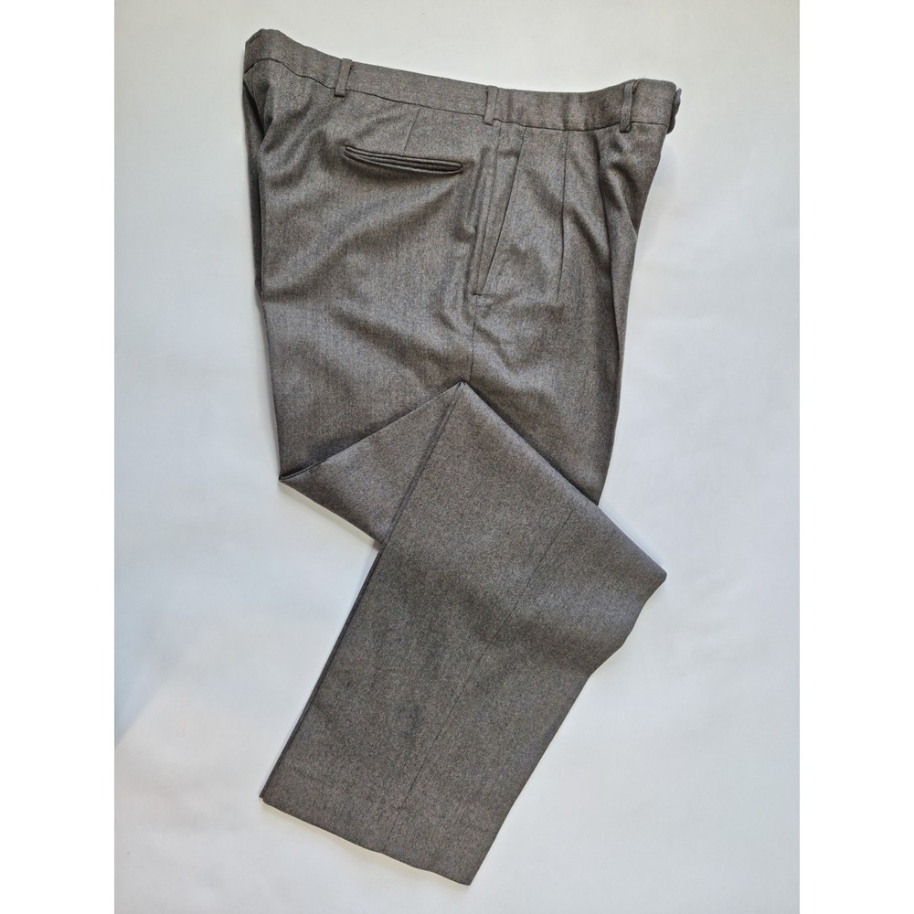Vtg New River Mens 38x34 Pleated Wool Dress Pants Taupe Brown Straight Leg